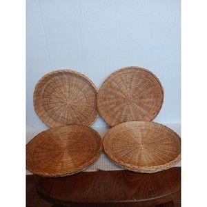 Vintage Wicker Rattan Paper Plate Holders Set of 6 Picnic Bbq Camping 9.5 in
